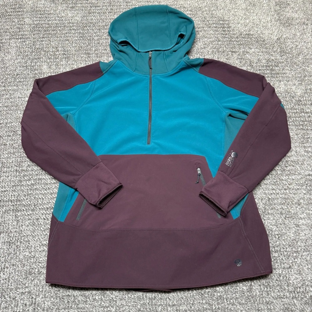 Mountain Hard Wear Womens Hoodie Pullover XL Teal Purple Fleece 1/4 Zip‎